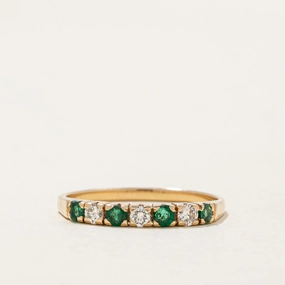Artful Touch Refined Edge Emerald & Diamond Semi Eternity Ring | 0.17ctw, 0.12ctw | SZ 6.75