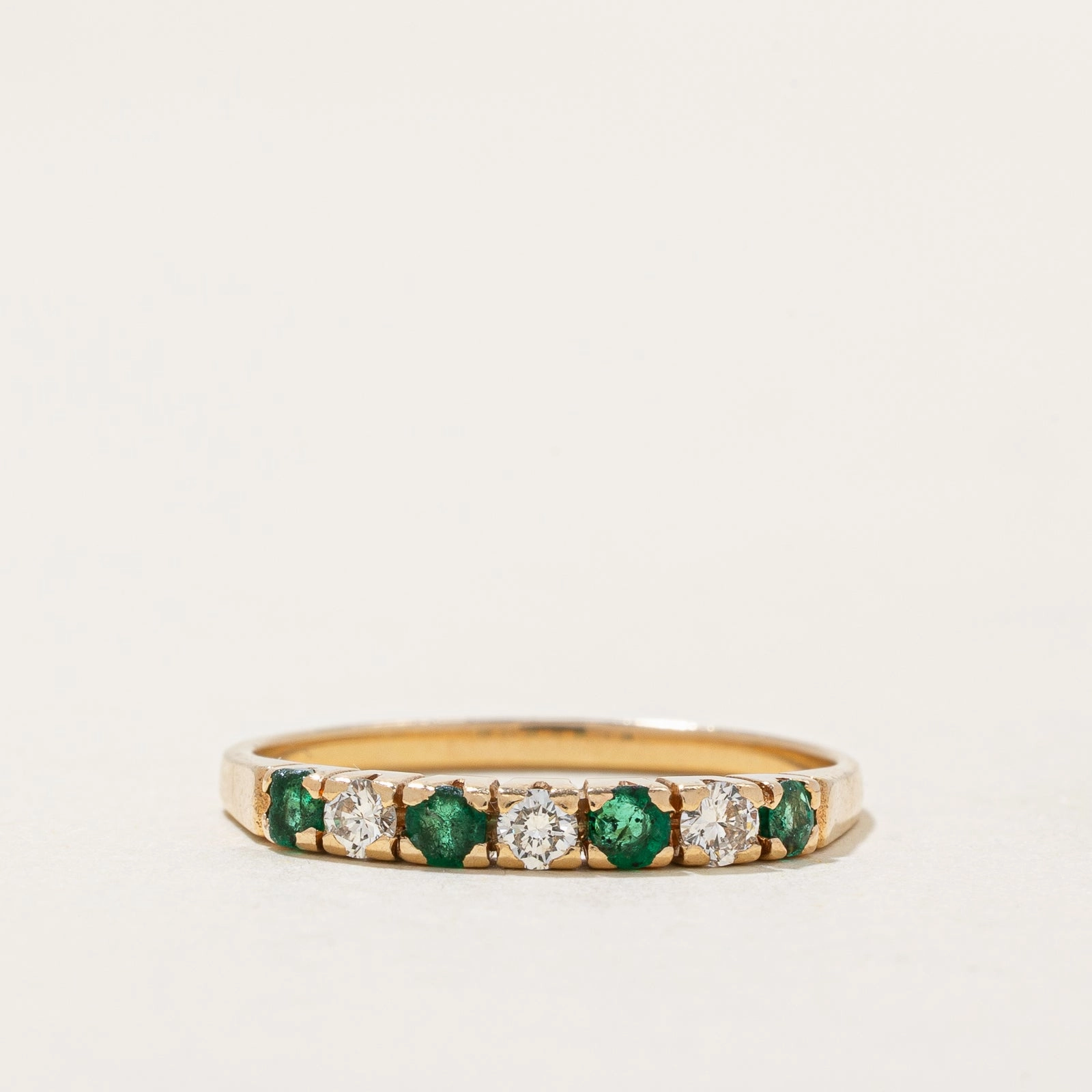 Artful Touch Refined Edge Emerald & Diamond Semi Eternity Ring | 0.17ctw, 0.12ctw | SZ 6.75