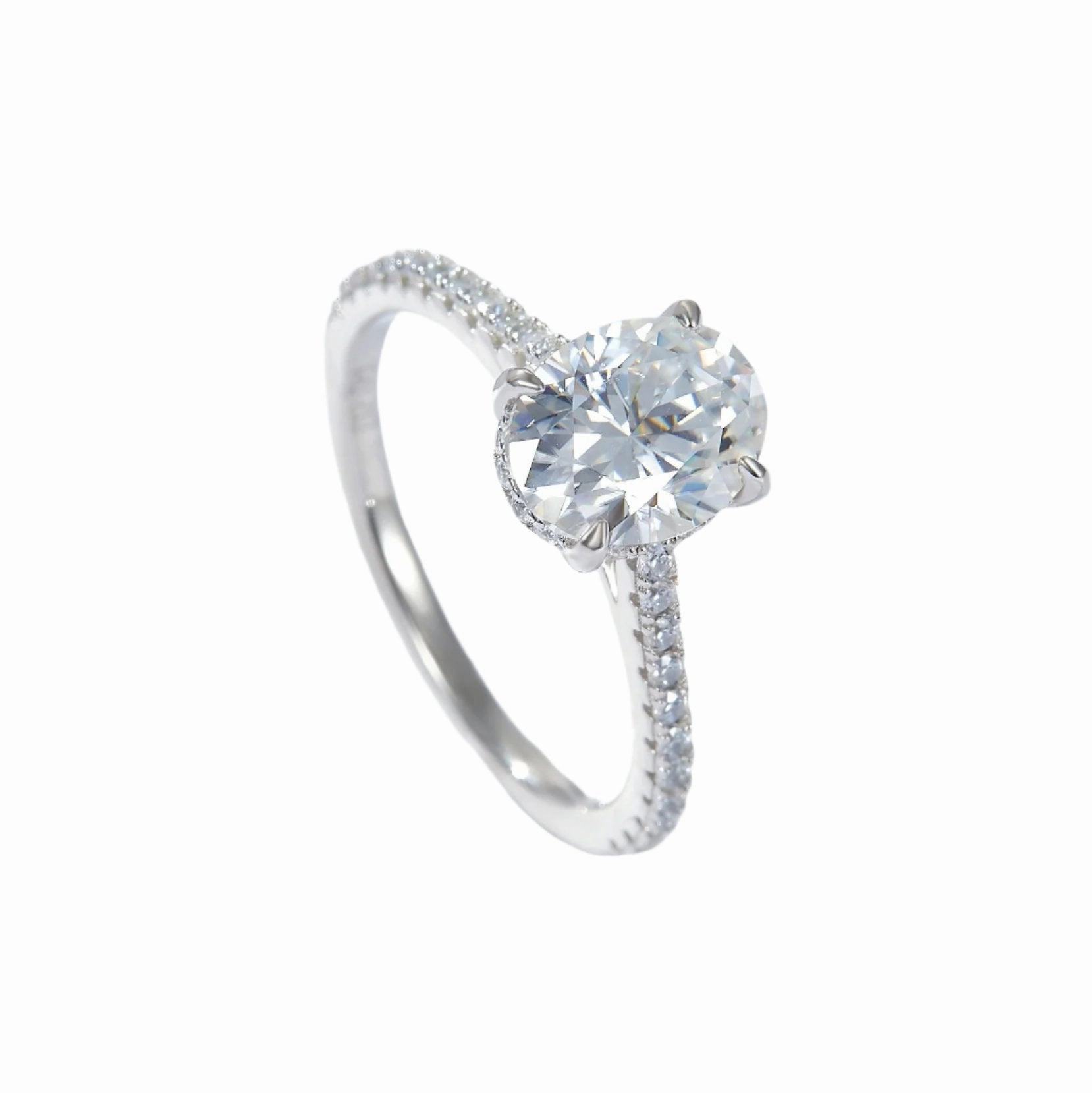 Elegant Work Stylish Symbol 2 Carat Moissanite Oval Engagement Ring in 925 Sterling Silver