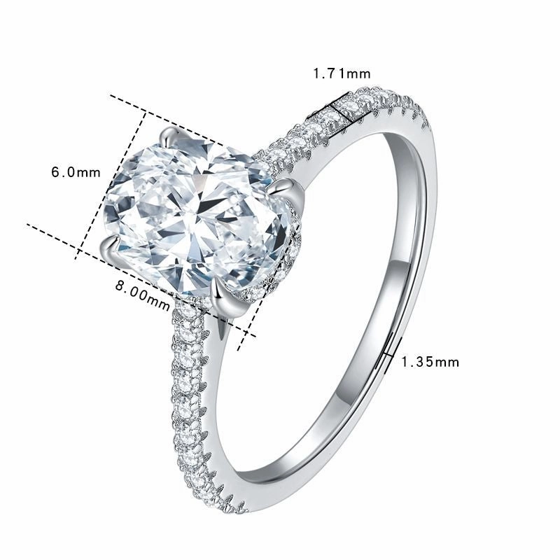 2 Carat Moissanite Oval Engagement Ring in 925 Sterling Silver Modern Flow