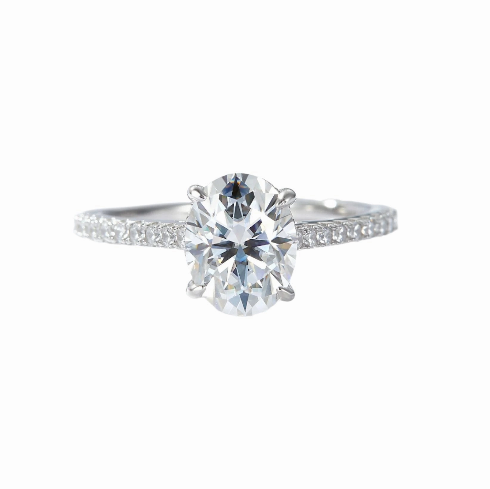 Superior Jewelry Manufactured Product 2 Carat Moissanite Oval Engagement Ring in 925 Sterling Silver