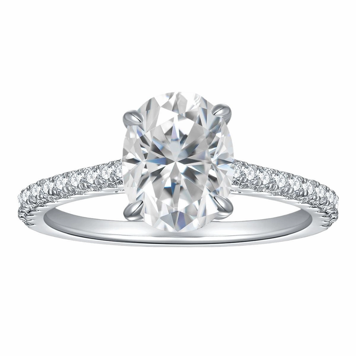 2 Carat Moissanite Oval Engagement Ring in 925 Sterling Silver Formal Style