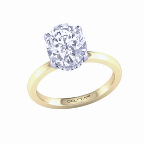14K Yellow Gold 2Ct. Oval Diamond Hidden Halo Engagement Ring Statement Accent