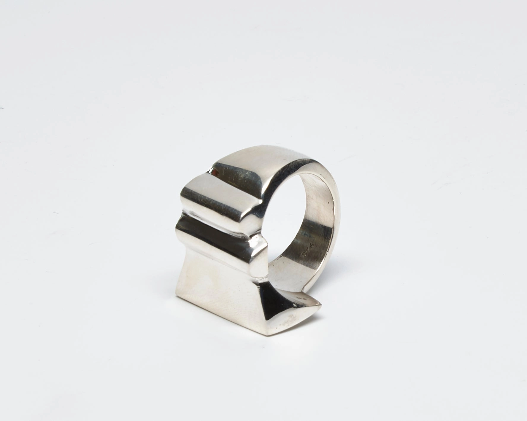 Asymmetrical Solid Sterling Silver Ridged Ring petite size