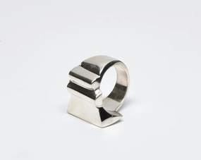 Asymmetrical Solid Sterling Silver Ridged Ring petite size