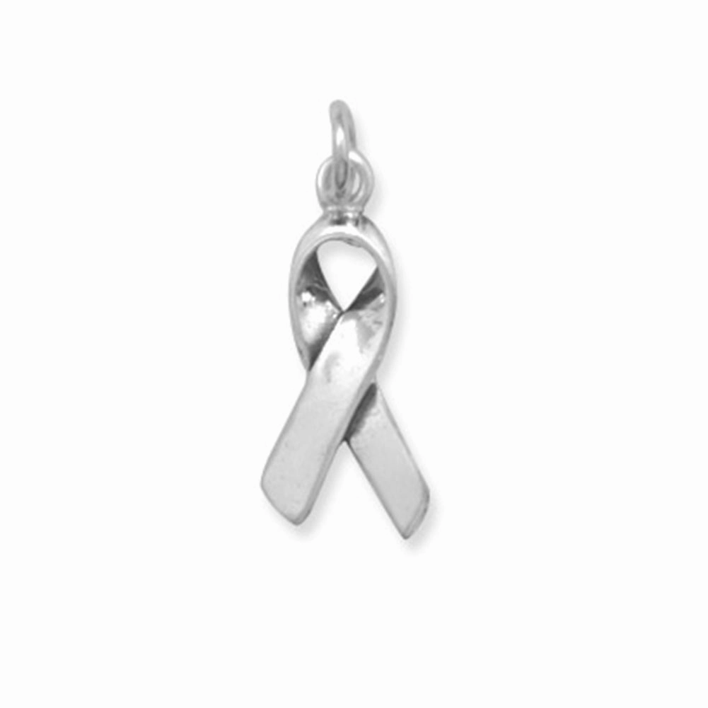 Awareness Ribbon Charm Pendant Antiqued Sterling Silver Sophisticated Accent Exquisite Shine Finish