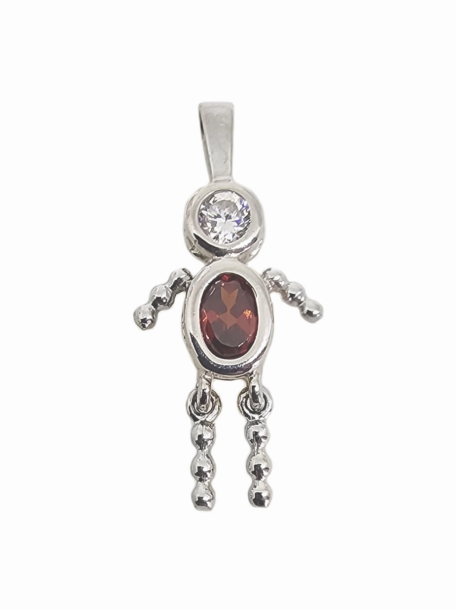 AzureBella Jewelry Birthstone Kids Pendant January Red with Cubic Zirconia Rhodium on Sterling Silver Sparkling Craftwork