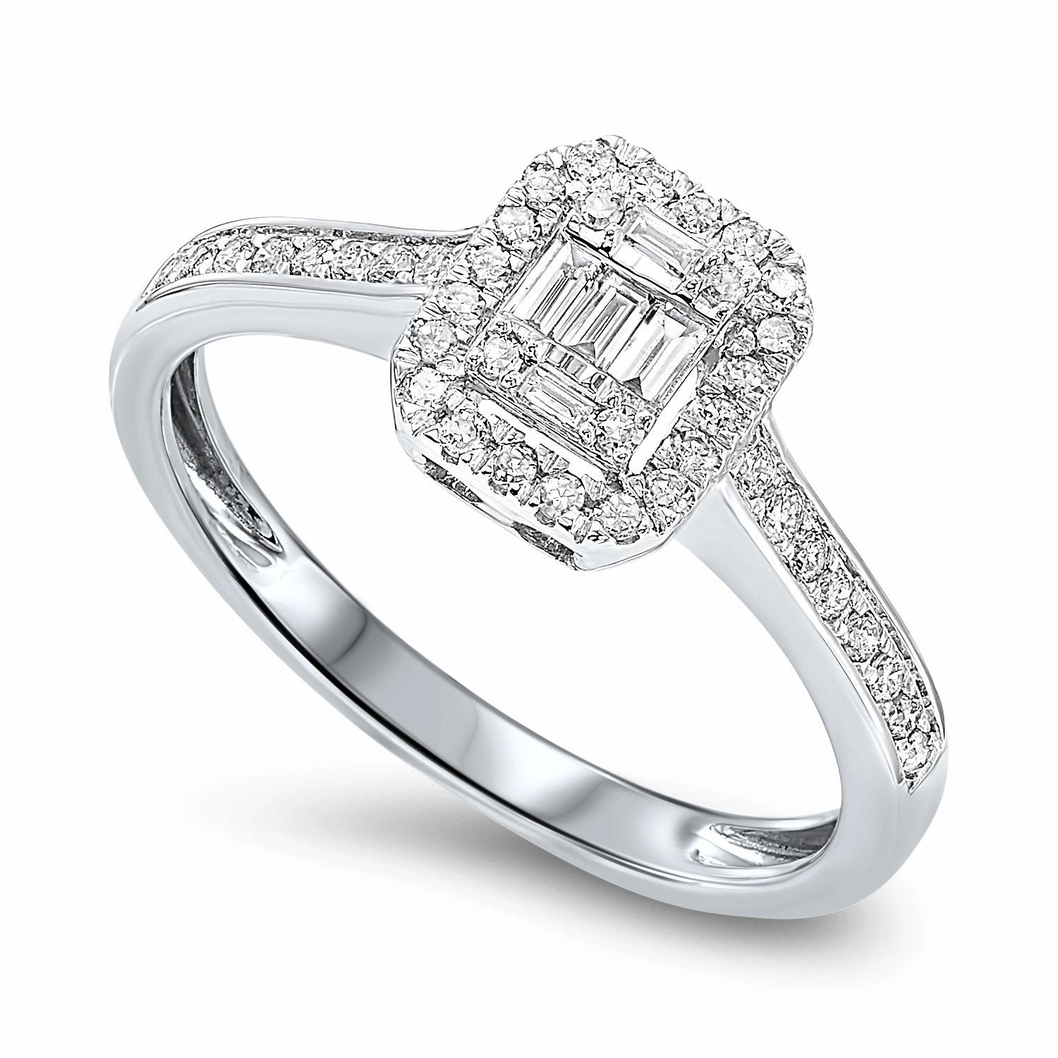 Modern Mood Low-Cost Style Baguette Cluster Diamond Promise Ring 1/2 Cttw 14K White Gold