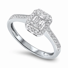 Baguette Cluster Diamond Promise Ring 1/2 Cttw 14K White Gold Party time Creative Memento
