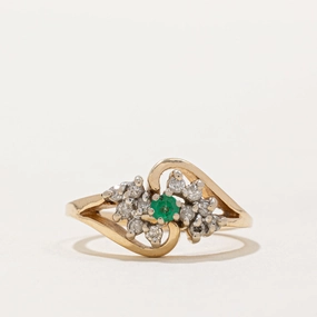 Fashion Gift Custom Craftwork Emerald & Diamond Cluster Ring | 0.06ct, 0.12ctw | SZ 5 |
