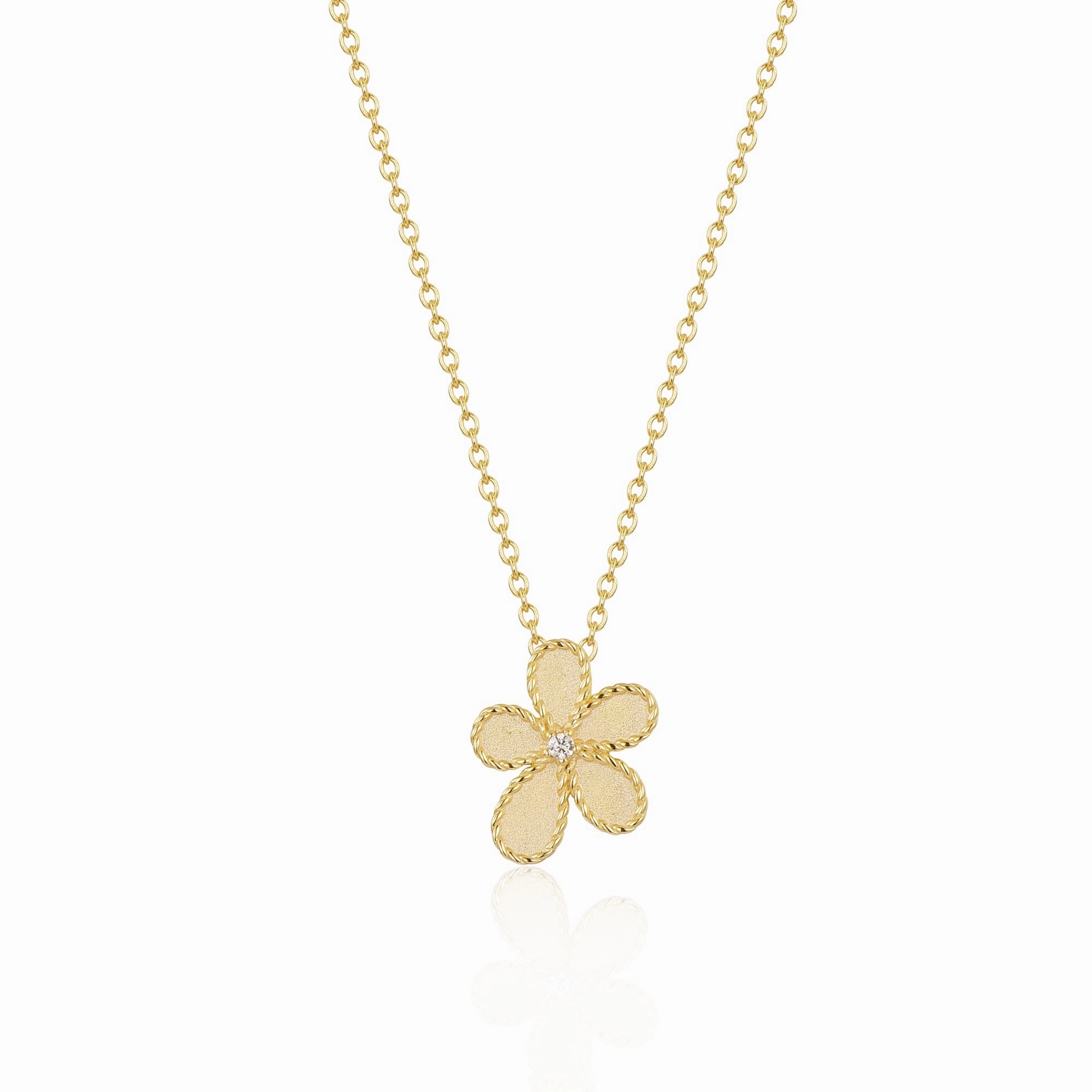 Model Ready Sterling Silver Matte Finish Gold Plated Flower With Beaded Border Necklace