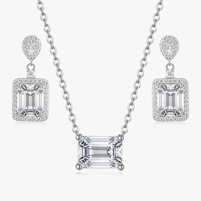 Graceful Form Bold Fashion Emerald Cut CZ Bridal Set in Sterling Silver