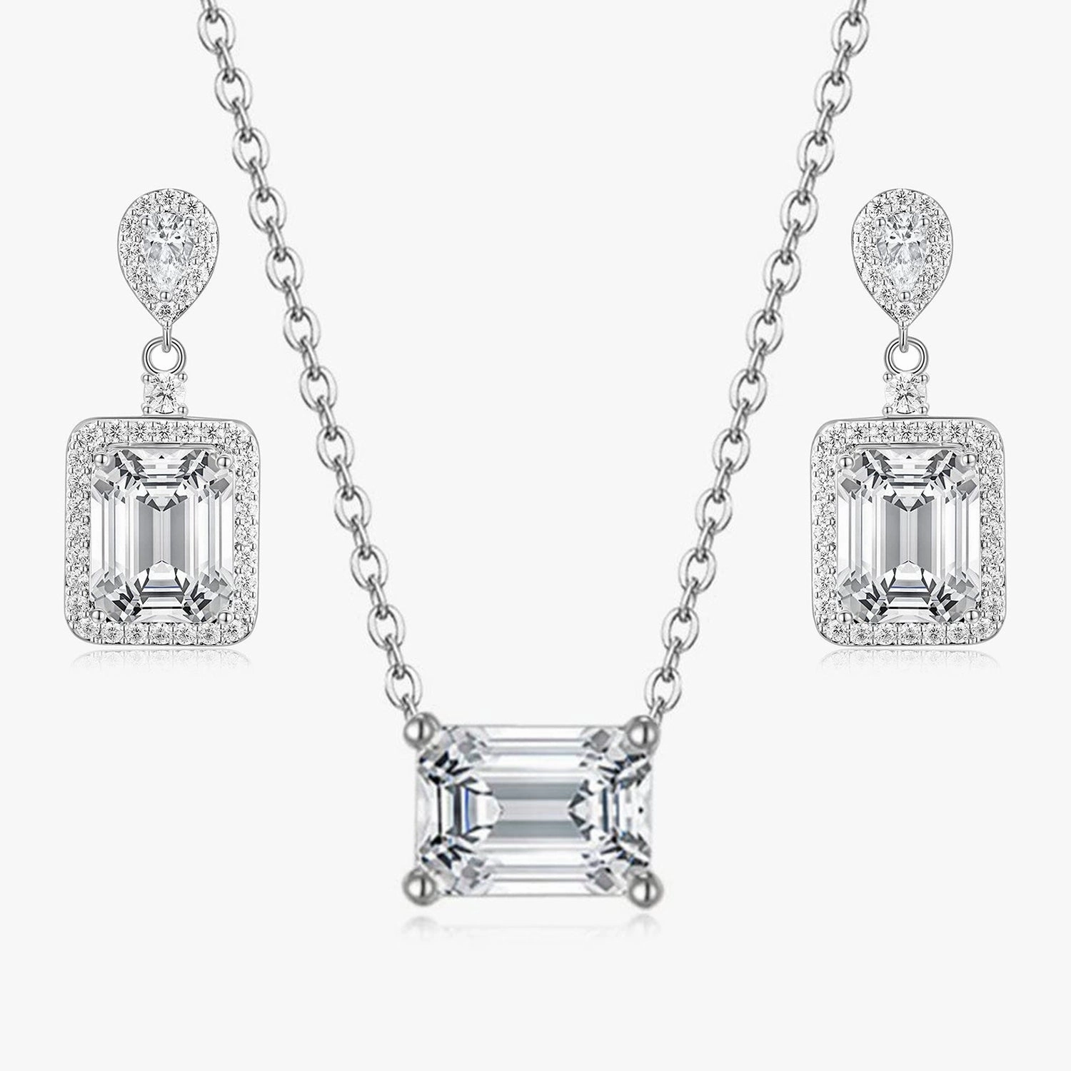 Graceful Form Bold Fashion Emerald Cut CZ Bridal Set in Sterling Silver