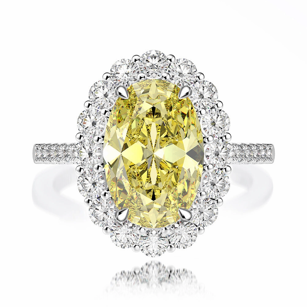 5.6 Carat Lemon Yellow Oval Diamond Ring in 925 Sterling Silver Sleek Design