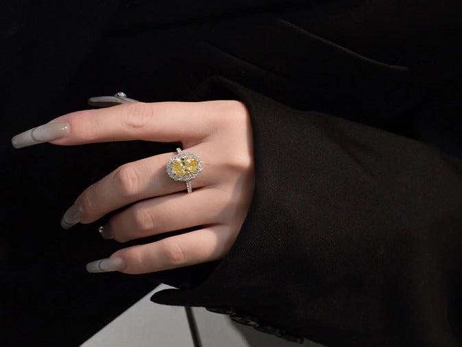 Value Design 5.6 Carat Lemon Yellow Oval Diamond Ring in 925 Sterling Silver