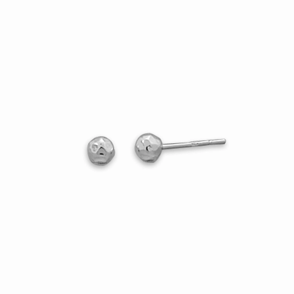Ball Post Stud Earrings Polished Hammered Sterling Silver - 4mm Exclusive Gifts