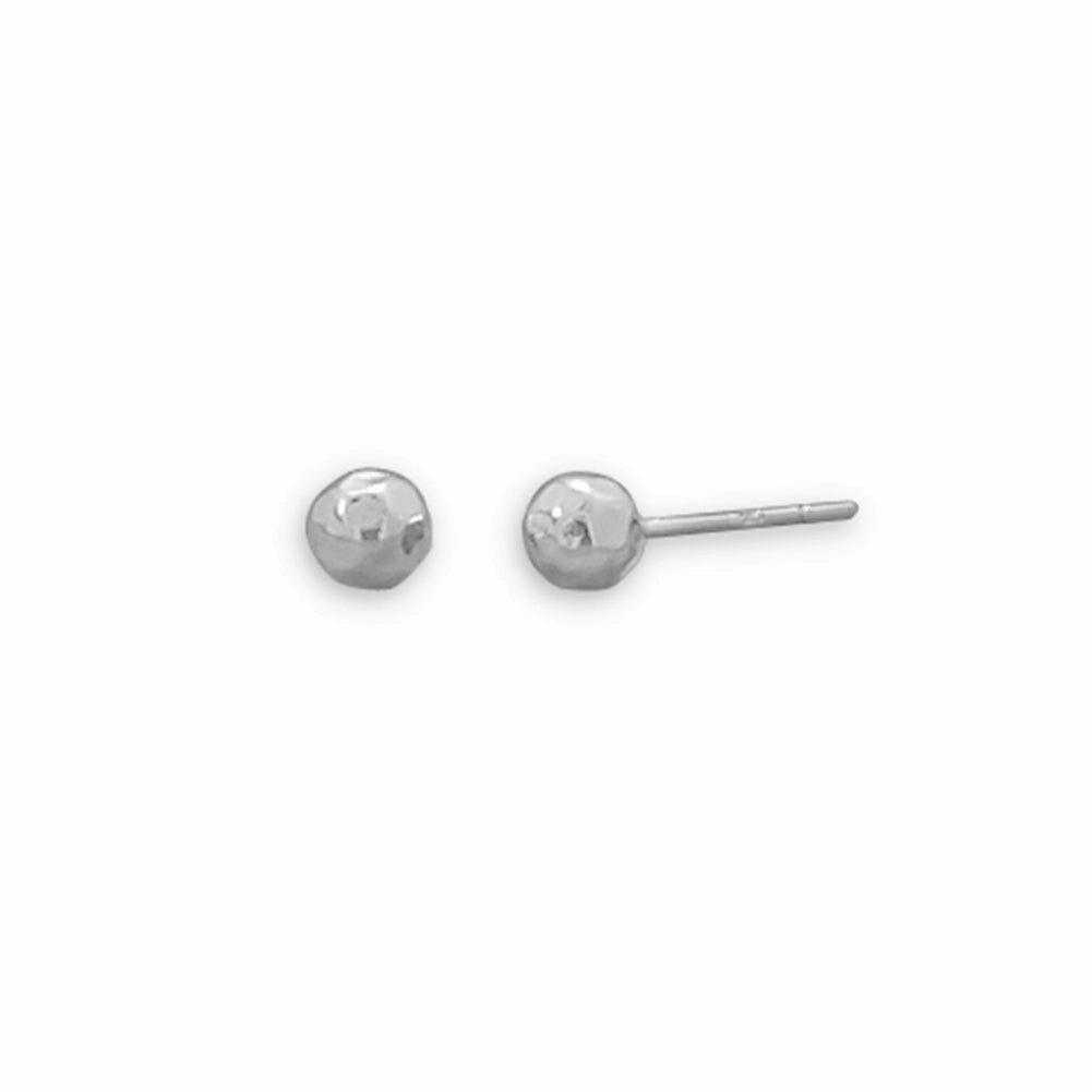 Light Spark Graceful Elegance Ball Post Stud Earrings Polished Hammered Sterling Silver - 5mm