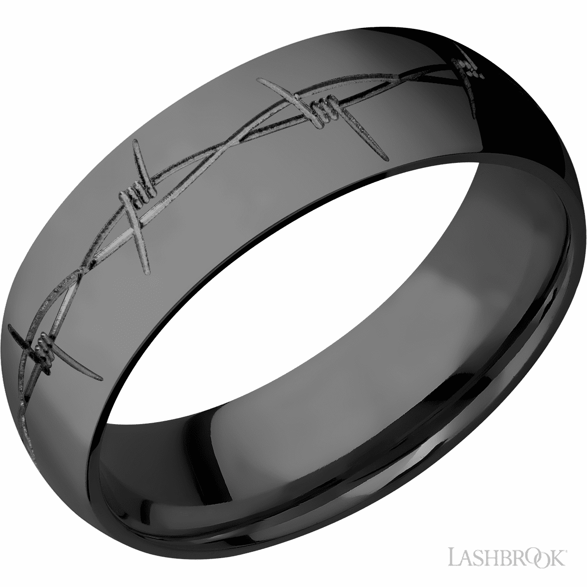 Barbed Wire Design Black Zirconium Wedding Band 7mm Wide Occasion Present
