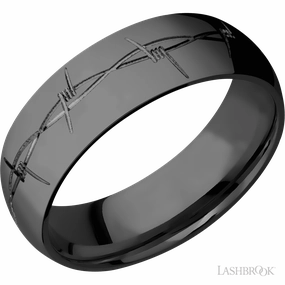 Artistic Product Barbed Wire Design Black Zirconium Wedding Band 7mm Wide