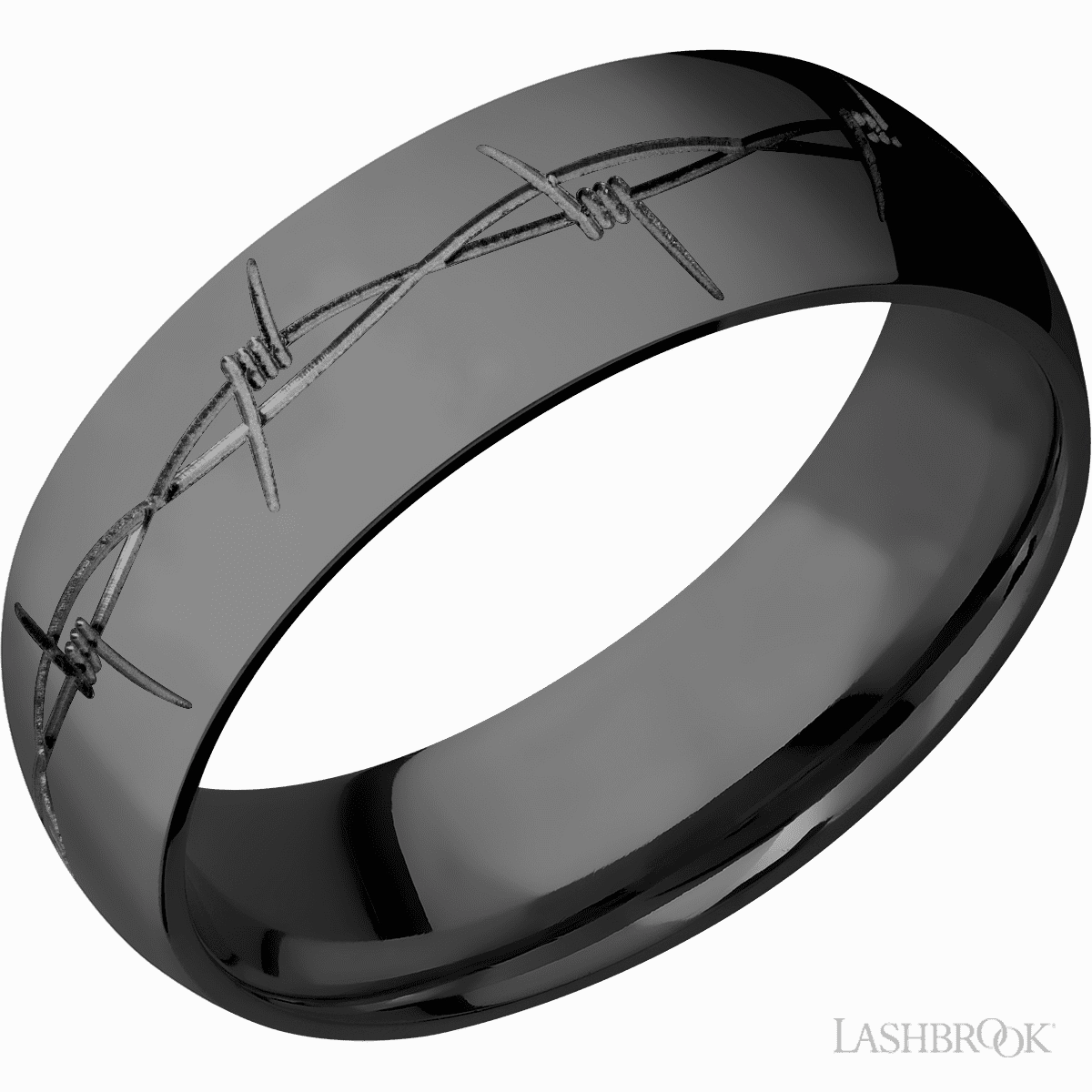 Barbed Wire Design Black Zirconium Wedding Band 7mm Wide Sturdy Decoration Showcase Jewelry