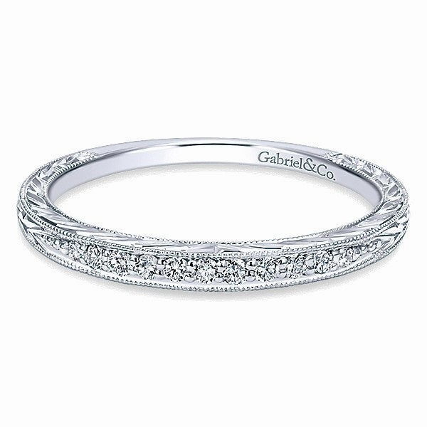Secure Decoration Bead Set Engraved Diamond Ring 1/10 Cttw 14K White Gold