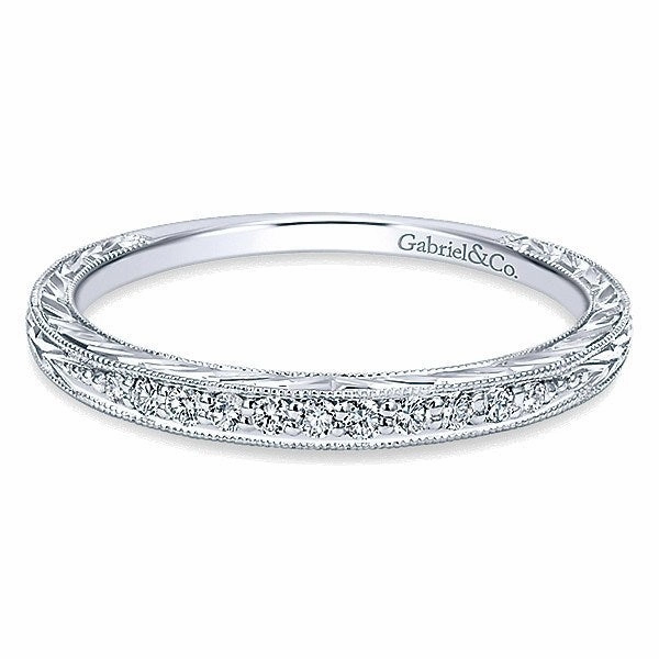 Durable Craft Bead Set Engraved Diamond Ring 1/10 Cttw 14K White Gold