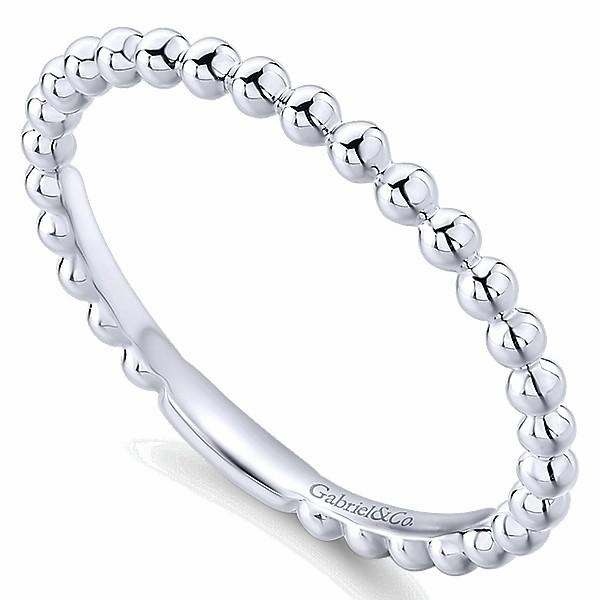 Beaded Metal Design Stackable Band 14K White Gold Nighttime Gift