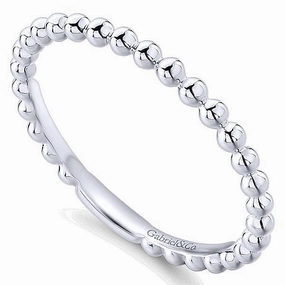 Beaded Metal Design Stackable Band 14K White Gold private label