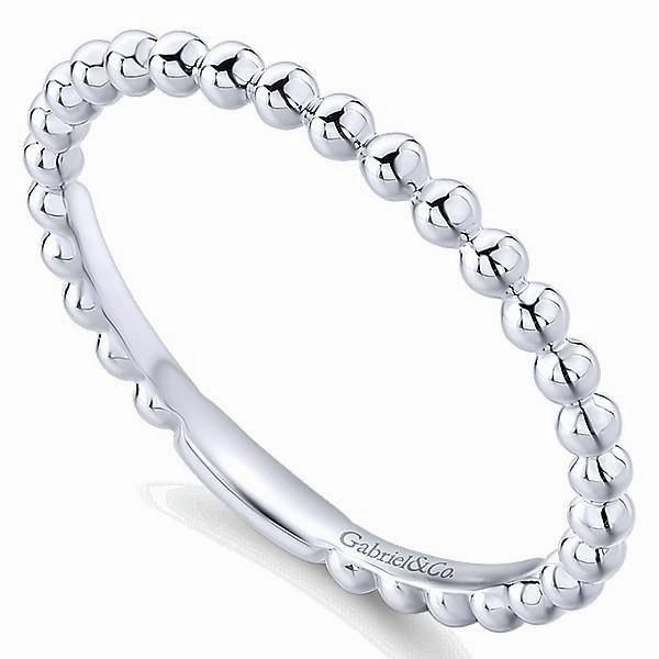 Luxury Style Beaded Metal Design Stackable Band 14K White Gold
