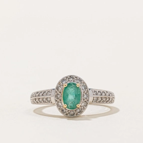 Emerald & Diamond Halo Ring | 0.36ct, 0.20ctw | SZ 5.75 | Sculpted Design