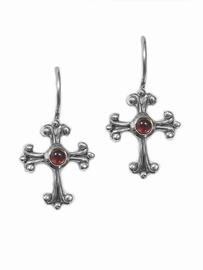 Glow Up Look Fleuree Cross Earrings with Center Garnet - Sterling Silver