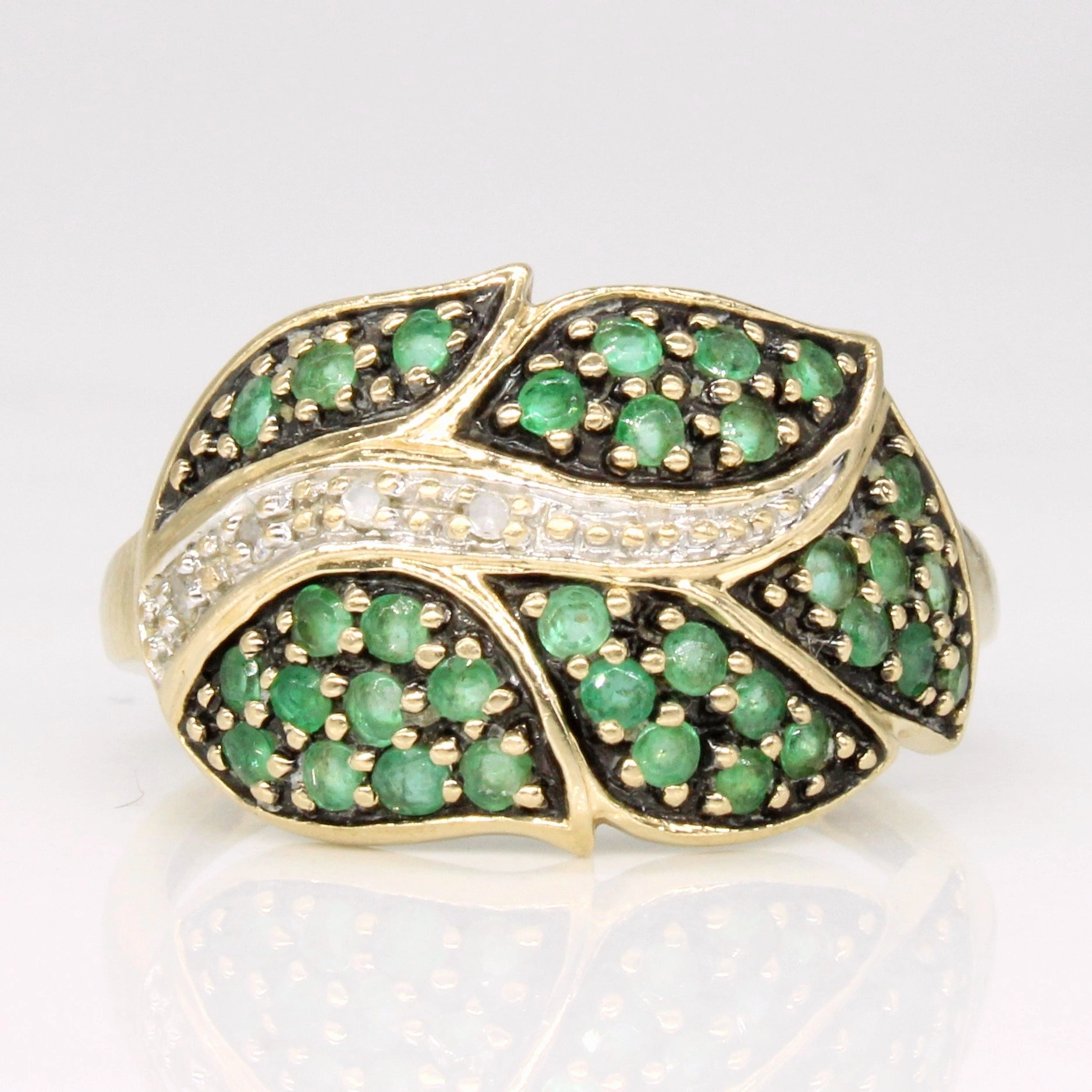 Emerald & Diamond Leaf Ring | 0.40ctw, 0.02ctw | SZ 6.75 | Occasion Style