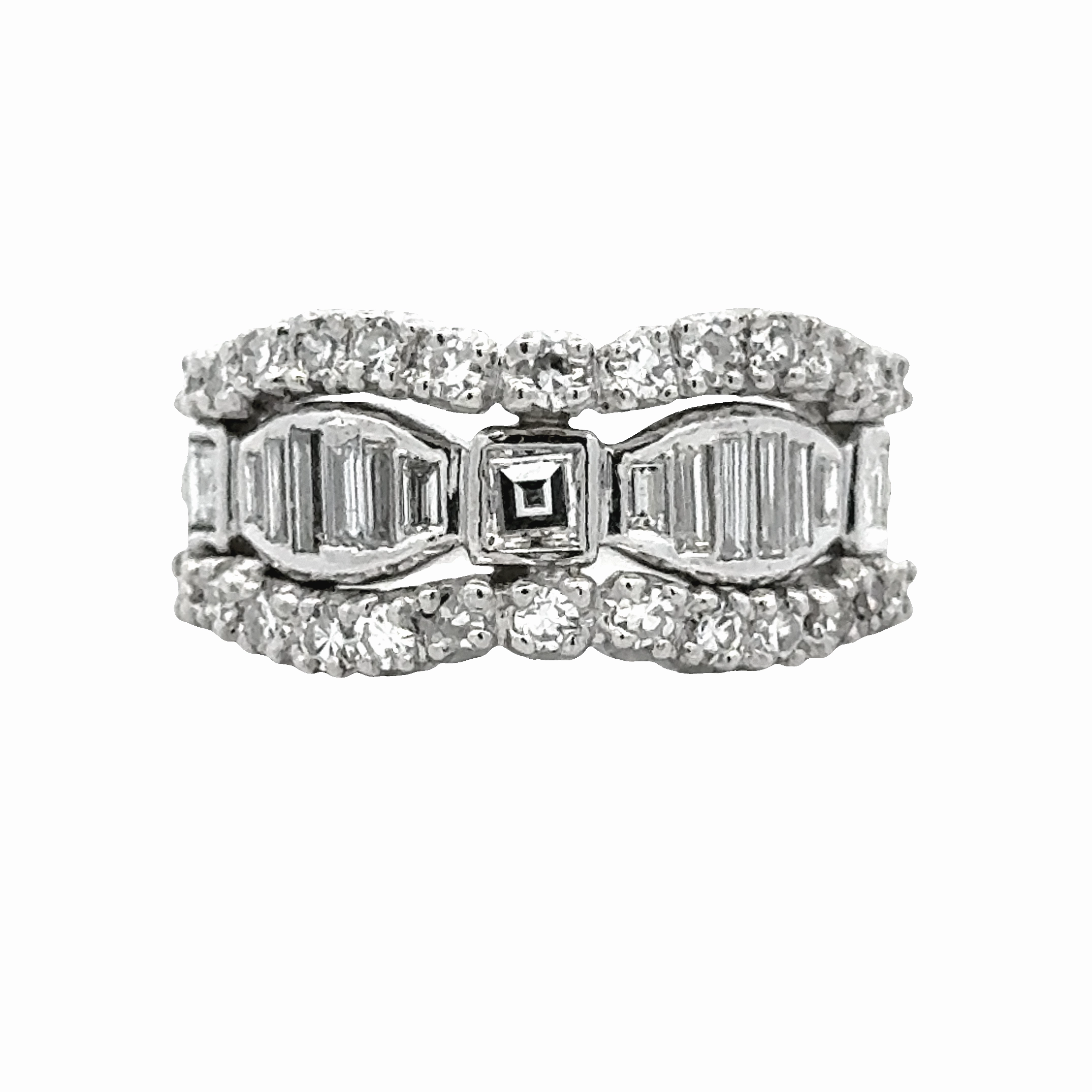 Platinum Baguette and Round Diamond Anniversary Band Artistic Work Meaningful Expression