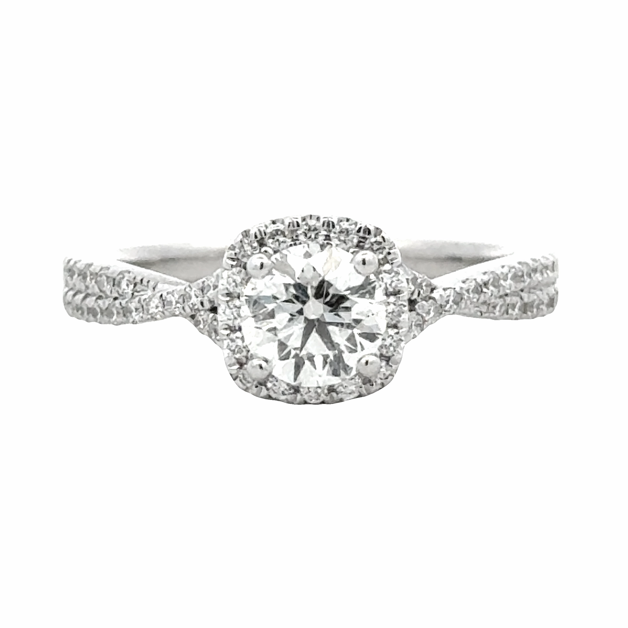 Sentimental Ornament 14K White Gold Diamond Halo Ring - 0.73ct Center Diamond