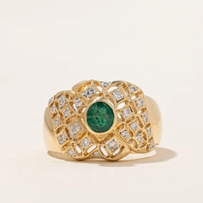 Bezel Set Emerald & Diamond Cocktail Ring | 0.20ctw, 0.39ct | SZ 6.75 | Romantic Layer