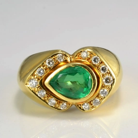 Trendy Edge Bezel Set Pear Cut Emerald & Diamond Ring | 0.30ctw | SZ 9.5 |