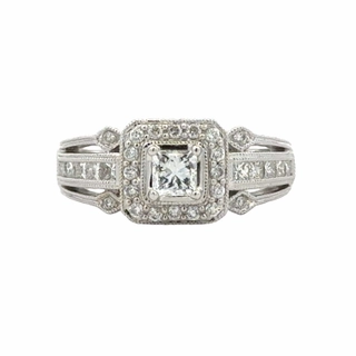 Princess Cut Diamond Ring with Diamond Bezel (.81cttw) Romantic Occasion Ornate Memento