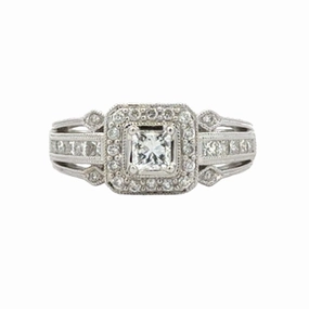 Princess Cut Diamond Ring with Diamond Bezel (.81cttw) Romantic Occasion Ornate Memento