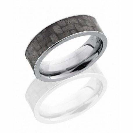 Black Carbon Fiber Titanium Mens Wedding Band 7mm Modern Work