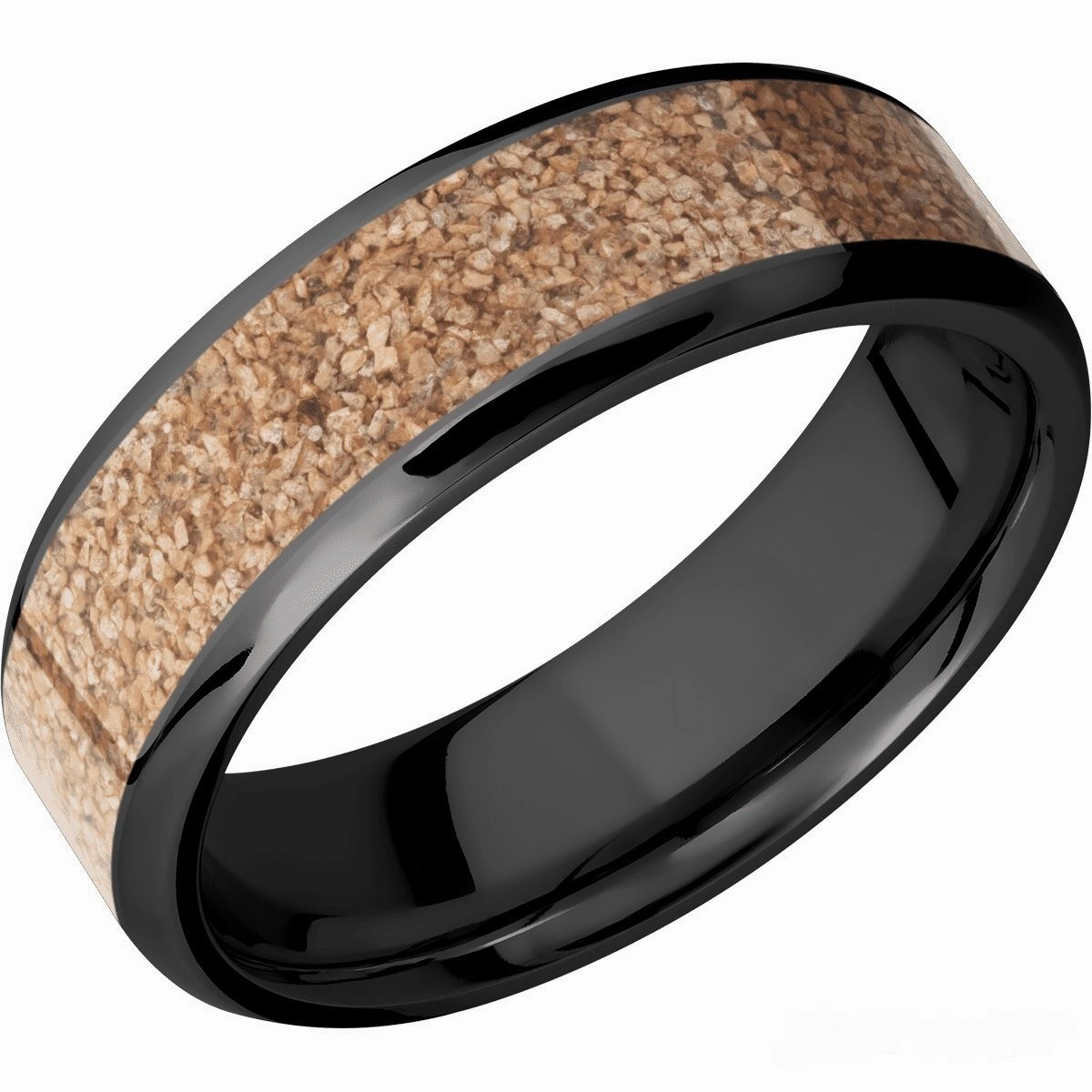Custom Memento Fashionable Statement Black Zirconium Band With Dinosaur Bone Mosaic Inlay