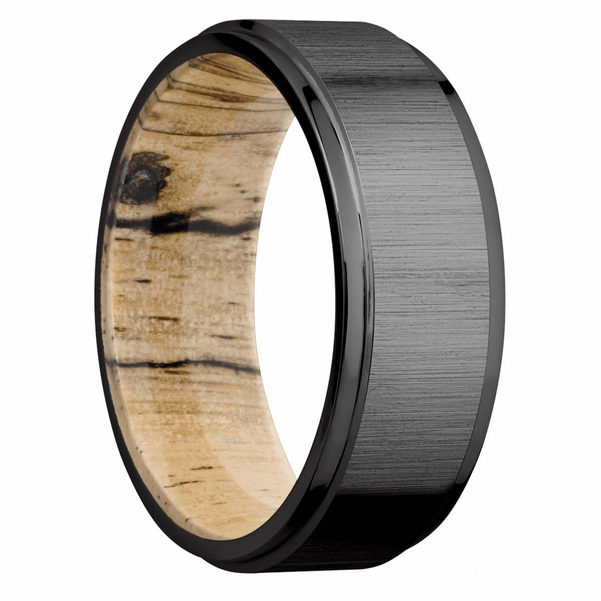 Simple Emblem Black Zirconium Band With Spalted Tamarind Sleeve 8mm