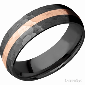 Cosmopolitan Style Personal Accessory Black Zirconium Hammered Band 14K Rose Gold Inlay 7mm