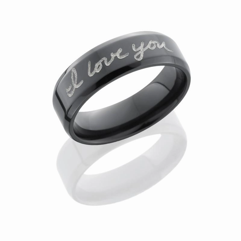 Low-Cost Ornament Black Zirconium Ring With Custom Handwriting Engraving 7mm