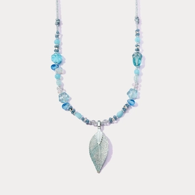 Blue Leaf Bead Necklace Neutral Tone Vacation Mood