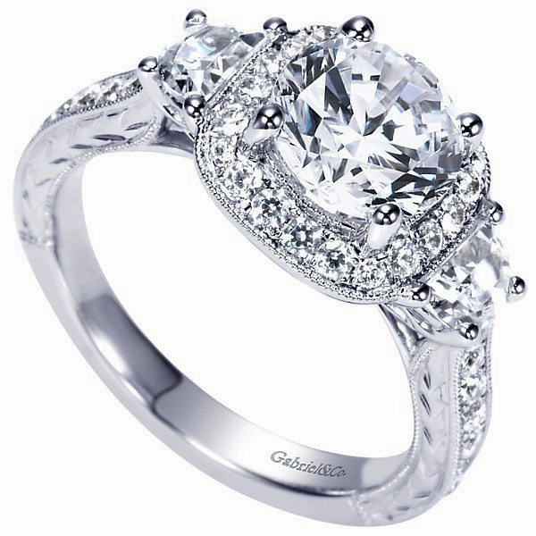 3-Stone Trapezoid Side Diamond Ring .76 Cttw 14K White Gold Custom Adornment Timeless Design