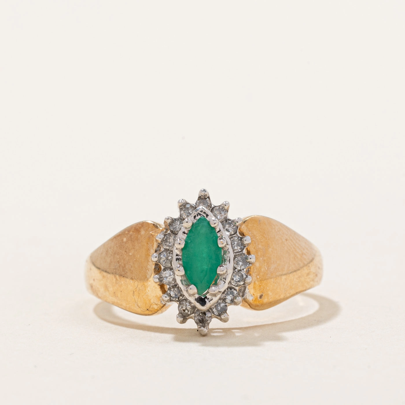 Emerald & Diamond Halo Ring | 0.20ct, 0.08ctw | SZ 6.75 | Elegant Highlight Radiant Design