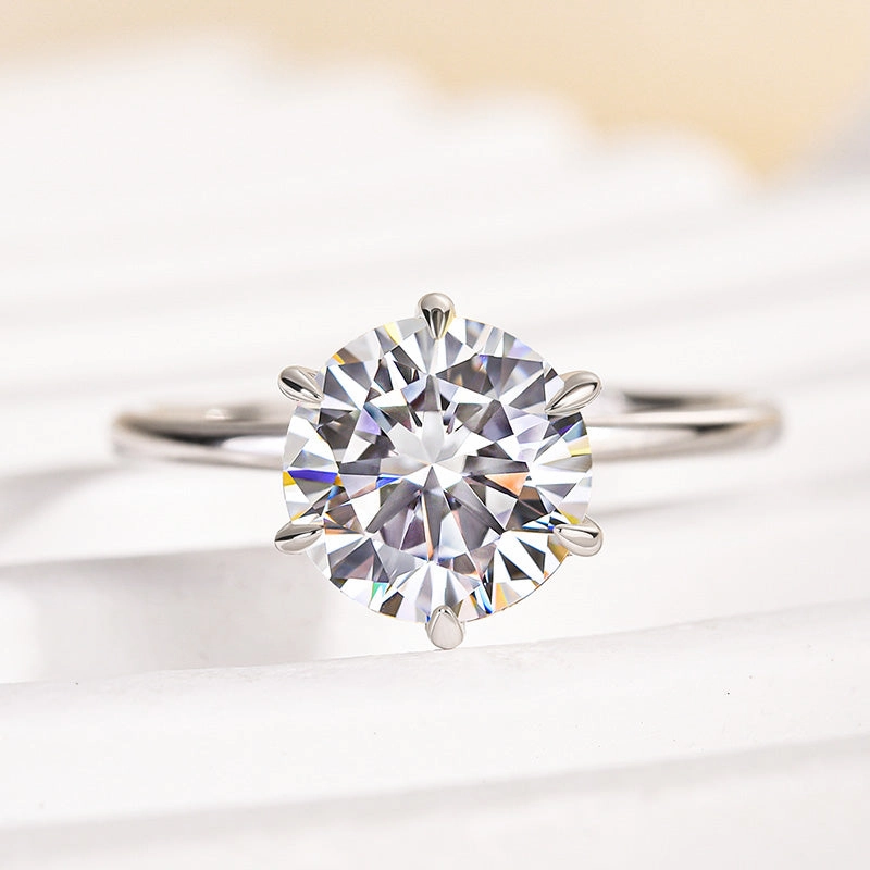 Louily 2.0 Carat Moissanite 6 Prong Round Cut Promise Ring Monochrome Mood