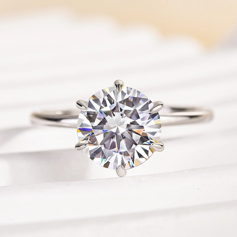 Louily 2.0 Carat Moissanite 6 Prong Round Cut Promise Ring Urban Minimal