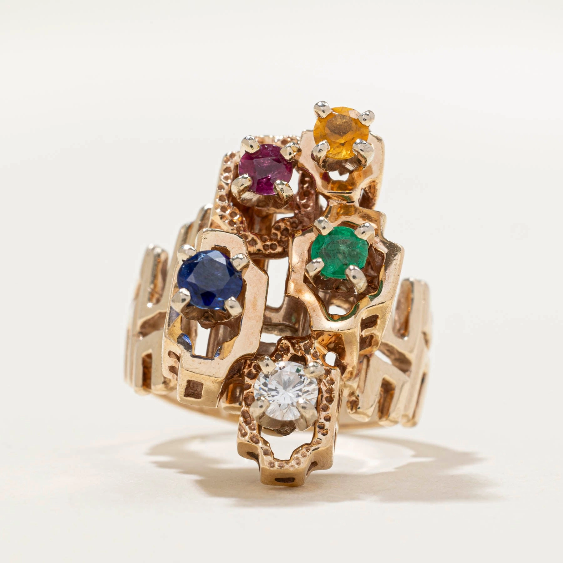Precious Gifts Multi Gemstone Abstract Cocktail Ring | 0.20ct, 0.93ctw | SZ 7