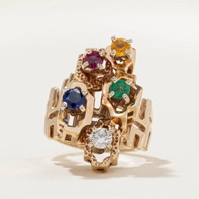 Precious Gifts Multi Gemstone Abstract Cocktail Ring | 0.20ct, 0.93ctw | SZ 7